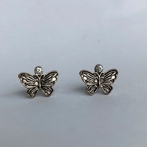 🍀 2 for $20 — Vintage Butterfly Silver and Gold Tone Earrings with Rhinestone